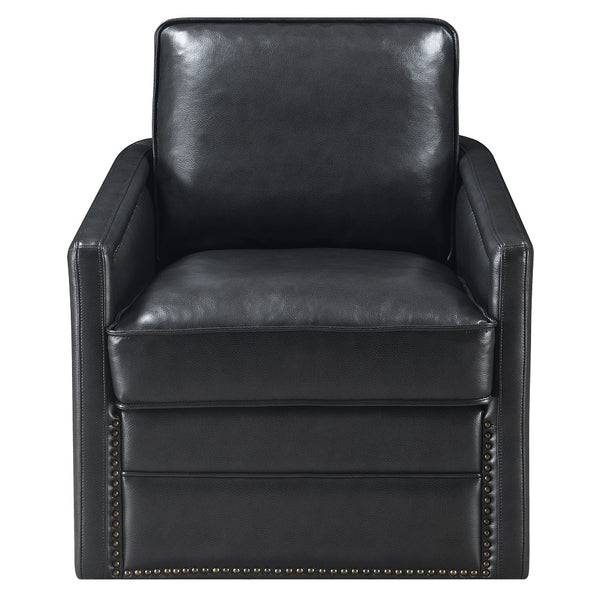 English Elm Black Swivel Accent Chair with Down-Feather Cushion, 180° Rotation, Leather-Aire Comfort & Durable Frame B062P209161