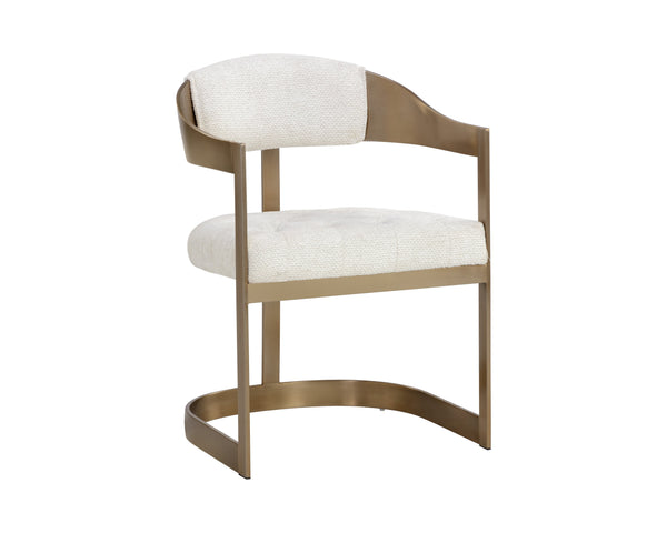 Sunpan Beaumont Ultra Contemporary Dining Armchair with T-Shaped Back and Stylish Tapered Arms Design Antique Brass / Rhea Light Barley