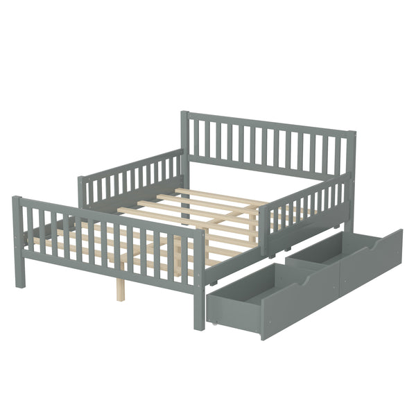 English Elm Full Wood Platform Bed with Headboard, Guardrails & Underbed Storage Drawers – Sturdy Pine Frame, 450LB Capacity Gray 78.25 L x 18.5 W x 6 H N733P172700E
