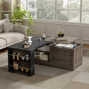 English Elm U-can Farmhouse Lift Top Coffee Table Barn Door Hidden Storage Living Room Brown+Black N724P351732E