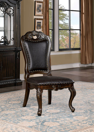 English Elm Traditional Side Chairs Set Of 2 - Elegant Walnut Finish With Dark Brown Leatherette Upholstery B011P234724-GIGA