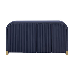 English Elm U_STYLE Curved 4-Door Wavy Panel Cabinet with Adjustable Shelves, MDF-Pine Top, 220lb Capacity, Stylish Storage Navy Blue WF530090AAV