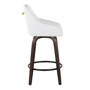 English Elm 26" Swivel Counter Stools Walnut Bentwood Gold Accents White Faux Leather Set of 2 B202S01835