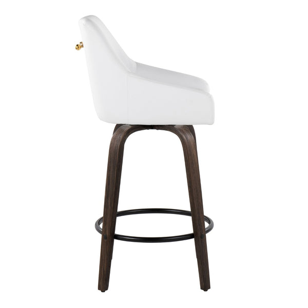 English Elm 26" Swivel Counter Stools Walnut Bentwood Gold Accents White Faux Leather Set of 2 B202S01835