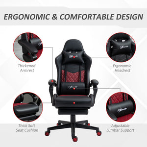 English Elm Vinsetto Racing Gaming Chair Diamond Pu Leather Office Gamer Chair High Back Swivel Recliner With Footrest, Lumbar Support, Adjustable Height, Black