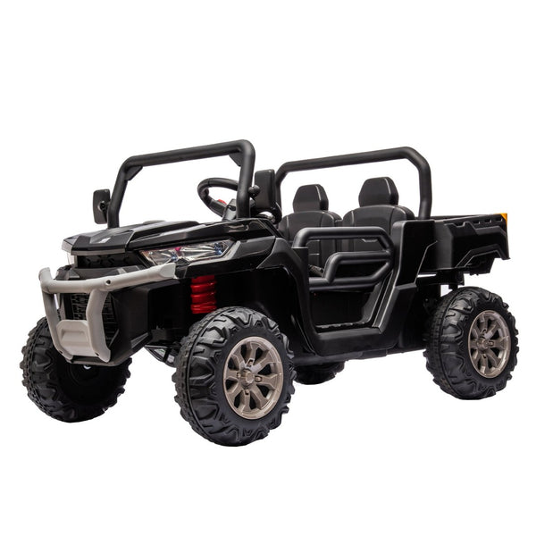 English Elm 24v Kids Ride on Dump Truck Two Seat Electric Utv with Tilting Bed and Remote Control Black W1578P188520