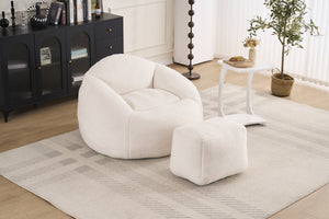 English Elm Foam Memory Foam Bean Bag Chair with Plush Chenille Cover, Large 42" Round Comfortable Lounger White W2915P283421