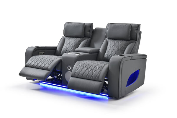 English Elm Lumin Power Reclining Loveseat with Led Lighting Bluetooth Speakers and Usb Ports Gray B078P497927