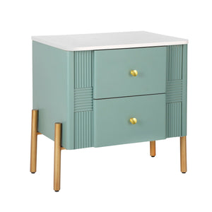 English Elm Christopher Knight Home® - Modern Fluted Nightstand with Two Drawers and Gold Legs, Sleek Textured Bedside Table for Stylish Storage and Easy Cleaning Green 23 L x 18 W x 18 H N761P285710F