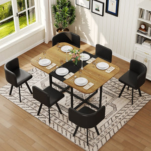English Elm 7-piece Rectangular Dining Set Seats 6 with Faux Leather Chairs and Melamine Top Black,Wood W3875S00112