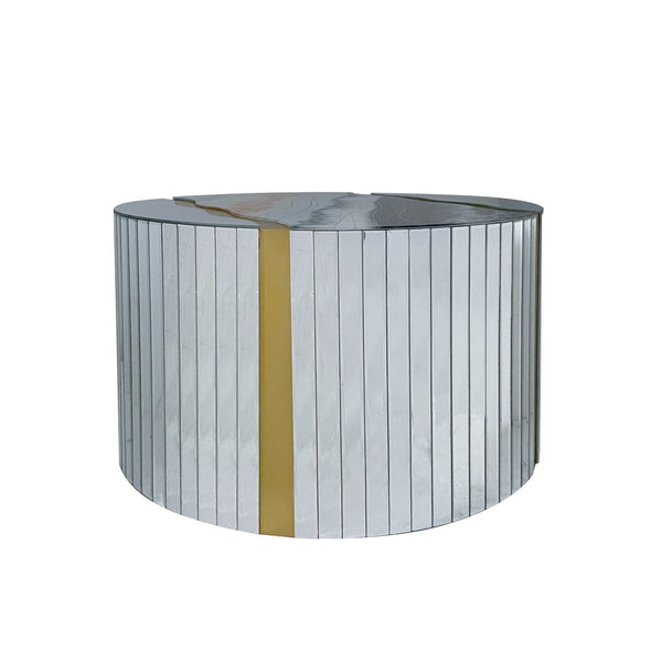 English Elm Black Round Mirrored Glass Coffee Table Gold Sunburst Glam Accent for Living Room Silver W3836P382448