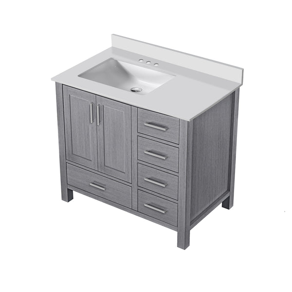 English Elm Distressed Grey Bath Vanity With White Quartz Top - Modern Farmhouse Style, Soft-Close Drawers & Storage B2731P258846