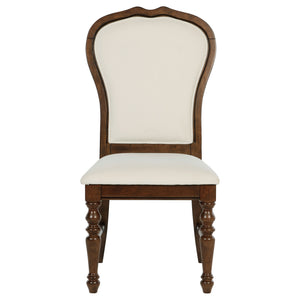 English Elm Claire Rich Brown Upholstered Dining Side Chair Set of 2 with Ivory Fabric, Turned Legs & Framed Backs for Classic Elegance B062P378327
