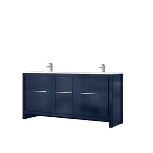 English Elm Navy Double Bath Vanity 72" W With White Quartz Top, Chrome Faucet & Stylish Storage Solutions B2731P259489