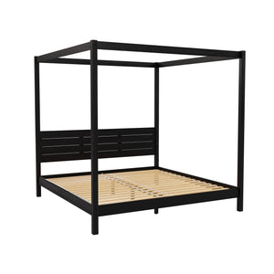 Minimalist Boho King Canopy Bed with Simple Headboard Black ISLB8BBL Walker Edison