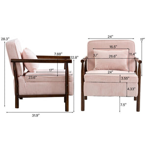 English Elm Storage Accent Chair Mid Century Wood Frame Upholstered Seat with Lumbar Cushion Light Pink W2530P401446