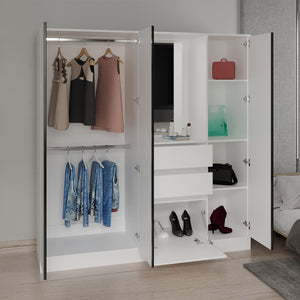 English Elm Minden Armoire White with Full-Length Mirror, Engineered Wood, Black Accent, Spacious Drawer, Durable Craftsmanship B092S00287