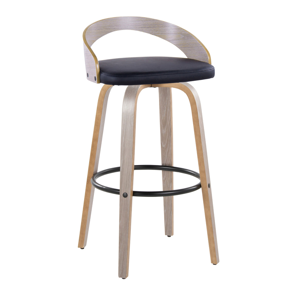 English Elm Grotto 30" Contemporary Barstool Set of 2 — Swivel Faux Leather Cushioned Seat, Wood Legs & Footrest B202S00592