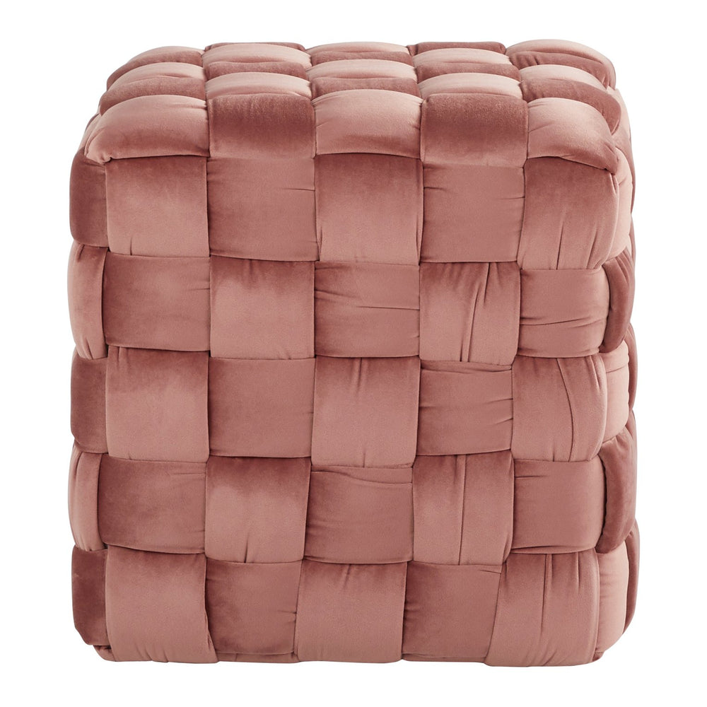 English Elm Square Braided Ottoman 16" Velvet by LumiSource — Contemporary Eclectic Pouf with Foam Comfort, Multi-Use Seating Pink B202P223710