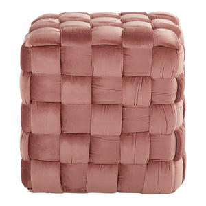 English Elm Square Braided Ottoman 16" Velvet by LumiSource — Contemporary Eclectic Pouf with Foam Comfort, Multi-Use Seating Pink B202P223710