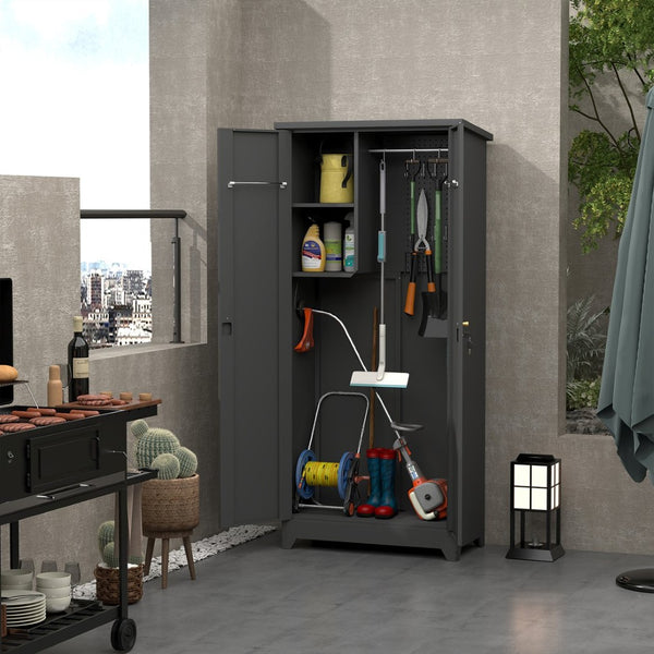 English Elm Outdoor Weatherproof Tall Vertical Storage Cabinet with Adjustable Shelves for Patio T3625P434236