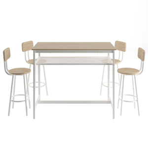 English Elm 5-Piece Espresso Counter Height Dining Set with Retro Distressed Top, Sturdy Metal Frame & 4 Stools White Oak W578104485