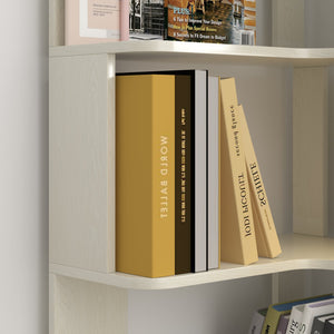 English Elm 6 Tier Freestanding L-Shaped Corner Bookshelf with Anti-Tip, Rounded Corners, 3D Wood Grain Finish White Oak W2899P372515