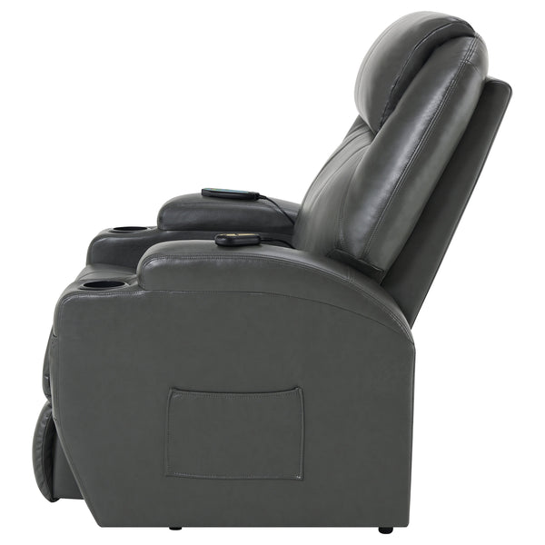 English Elm Rexford Power Lift Recliner Charcoal Grey with Massage, Faux Leather, Heated Seat, Cupholders & Pockets B062P354046