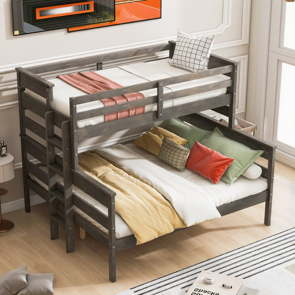 English Elm Wood Twin Xl Over Queen Bunk Bed In Gray - Stylish Space-Saving Solution For Kids & Guests! GX000446AAE-1-GIGA