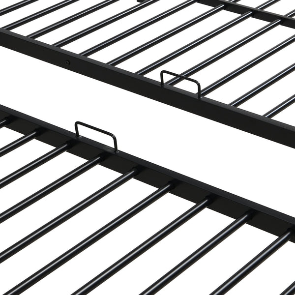 English Elm Full Metal Triple Bunk Bed Full over Twin over Twin with Vertical Ladder, Safety Rails & Shelf Black W2297S00026