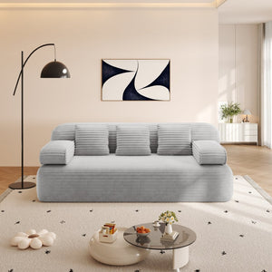 English Elm 78.7" Frameless Convertible Corduroy Sofa Sleeper Queen Bed for Compact Living Spaces Light Grey W3219P427164