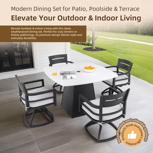 English Elm Modern Outdoor Sintered Stone Pedestal Dining Table Seats 4 Marble Veined Top W1886P309725
