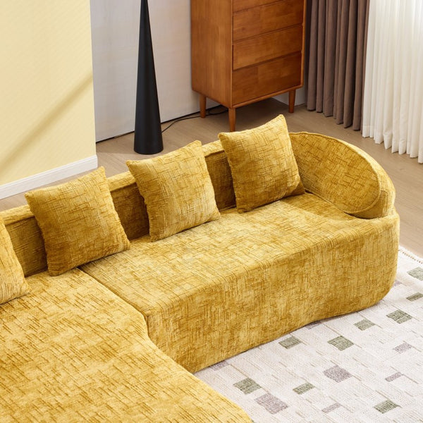 English Elm Yellow Chenille L-Shaped Sofa – Stylish, Space-Saving Comfort With 4 Throw Pillows For Any Room W3612S00019-GIGA