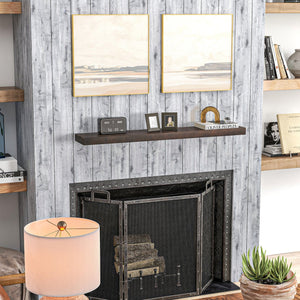 English Elm HOMCOM Rustic 48" Floating Fireplace Mantel Shelf — Handmade Solid Fir Wood, Walnut Brown Finish, 33lb Capacity W2225P229458