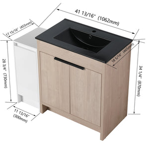 English Elm 42 Inch Freestanding Bathroom Vanity With Black Ceramic Sink & Ample Storage, Soft-Close Doors W999S00305