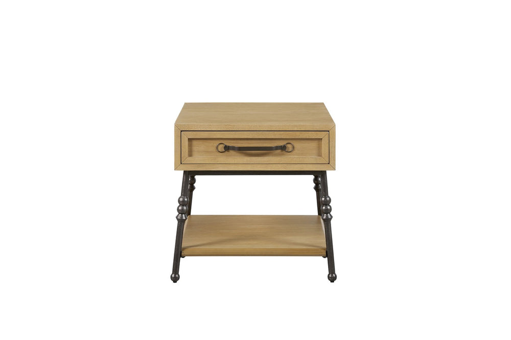 English Elm Accent End Table with Hickory Veneer Open Shelf and Drawer for Modern Living Rooms B2699P447485