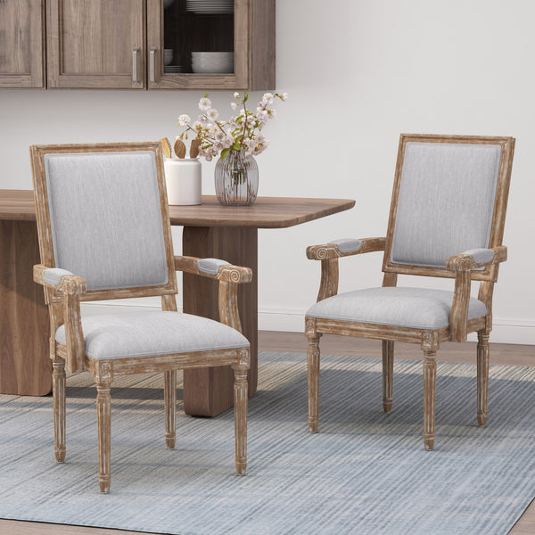 English Elm Christopher Knight Home® - Upholstered Dining Chair Set of 2 with Rubber Wood Legs, French Country Queen Anne Style Comfort and Flair Light Grey+Natural 71239.00LGRYNTL