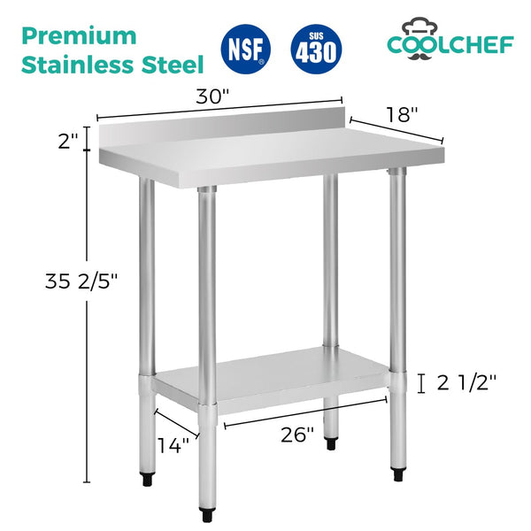English Elm 18" X 30" Stainless Steel Nsf Certified Prep Table with Backsplash and Storage Shelf W3629P365457