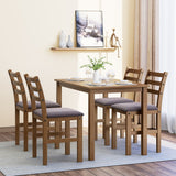 English Elm 5 Piece s Stylish Dining Table Set 4 Upholstered Chairs With Ladder Back Design For Dining Room Kitchen Brown Cushion and Antique Oak