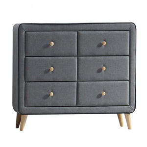 English Elm Light Grey Upholstered Double Dresser With 6 Drawers - Mid-Century Style, Ample Storage & Elegance B062P186553