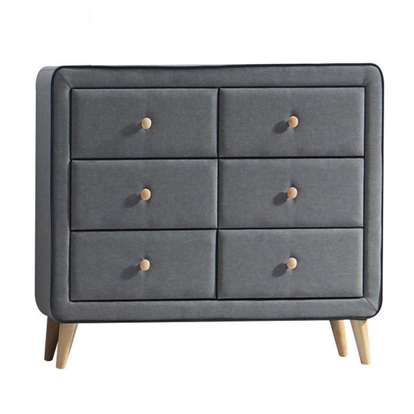 English Elm Light Grey Upholstered Double Dresser With 6 Drawers - Mid-Century Style, Ample Storage & Elegance B062P186553