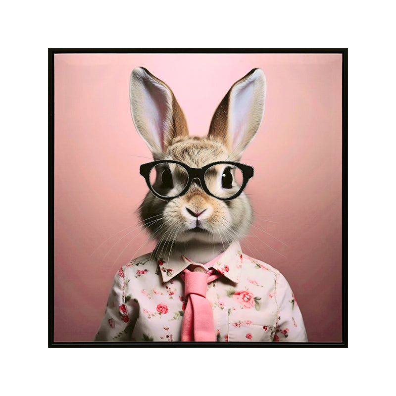 English Elm Stretched Canvas Print Whimsical Rabbit in Blush Pink Suit Nursery Wall Art Ready to Hang Giftable Decor W3374P324199