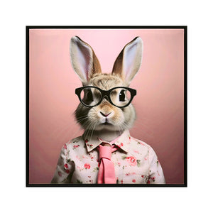 English Elm Stretched Canvas Print Whimsical Rabbit in Blush Pink Suit Nursery Wall Art Ready to Hang Giftable Decor W3374P324199