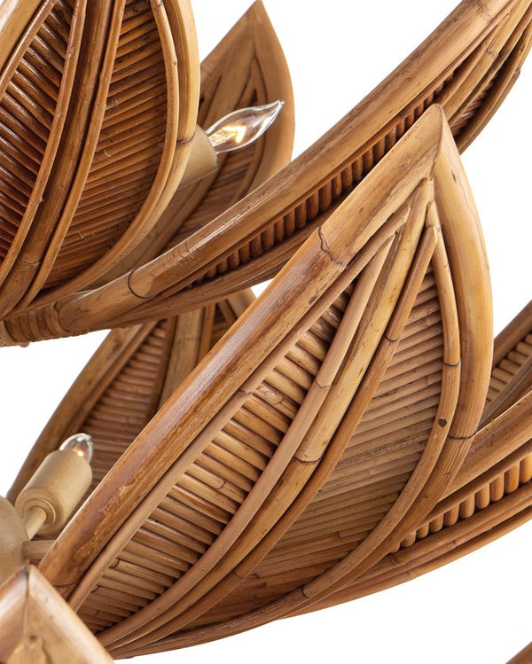 Currey & Company Cubana Two-tier Chandelier - Hand-crafted Rattan Leaves With Warm Glow, Adjustable Height, Elegant Design Natural Rattan ,Wrought Iron 9000-1299-currey-company