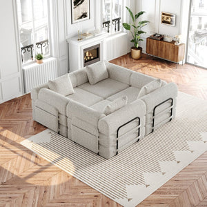 English Elm 4-seater Chenille Floor Sofa Bed with Storage Pockets for Living Room or Study W3505S00003