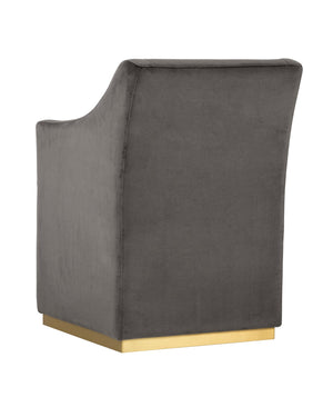 Sunpan Zane Glamorous Wheeled Lounge Chair with Brushed Brass Frame for Stylish Dining & Relaxation Spaces Piccolo Pebble