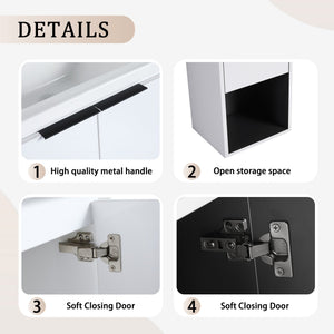 English Elm 24" Wall-Mounted Bathroom Vanity With Ceramic Sink & Side Cabinet - Stylish Soft-Close Design! W999S00333