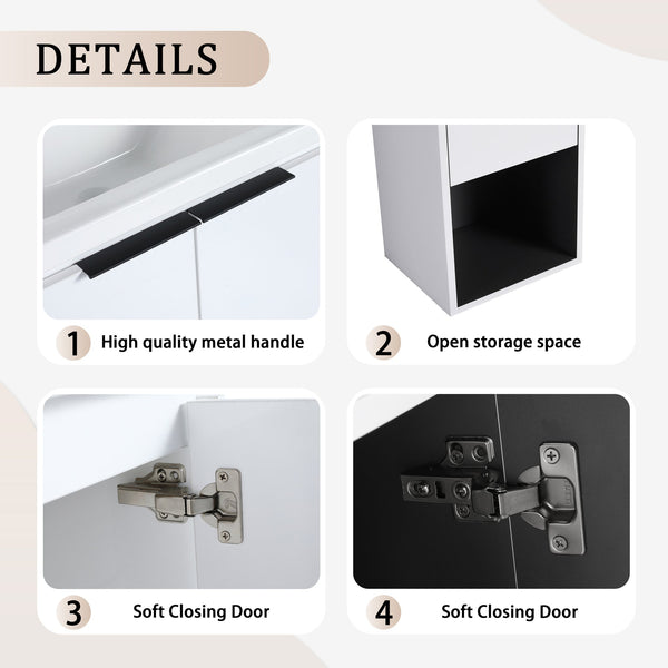 English Elm 24" Wall-Mounted Bathroom Vanity With Ceramic Sink & Side Cabinet - Stylish Soft-Close Design! W999S00333