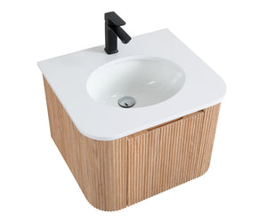 English Elm Arcora 24 Inch Curved Wall-Mount Bathroom Vanity with Integrated Cultured Marble Sink, Soft-Close Drawer, Natural Wood Texture W3235P336171