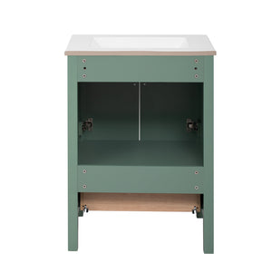 English Elm 24'' Green Bathroom Vanity with Ceramic Sink Combo — Modern Freestanding MDF & Solid Wood Storage, Soft-Close Doors, Silver Handles N710P228364F